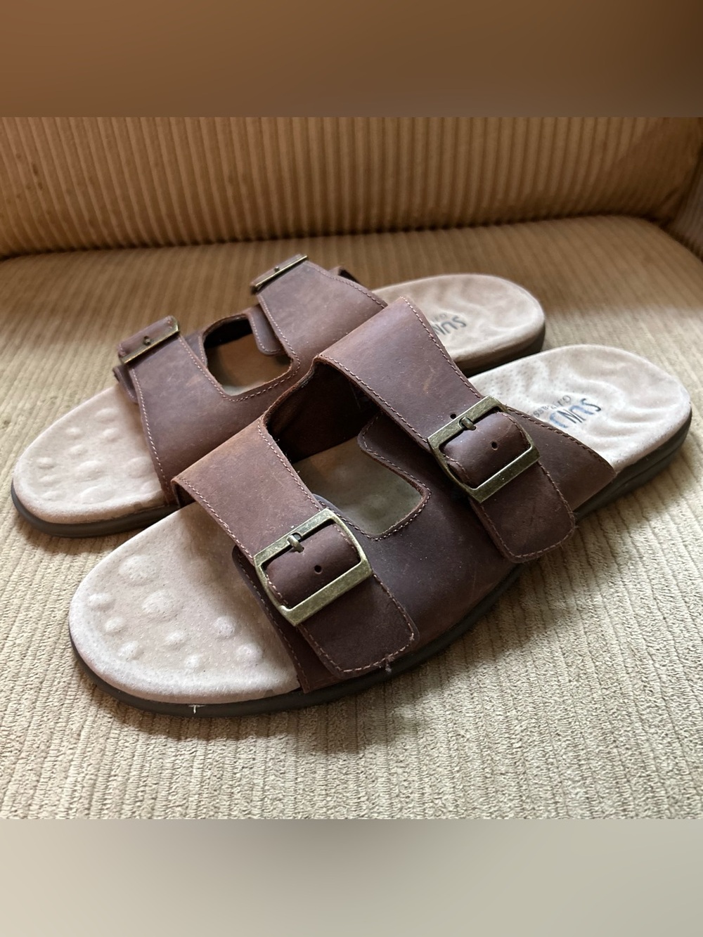 SUNJUNS by G.H. Bass & Co. Men’s 11 Leather Sandals Brown Double Straps Buckles